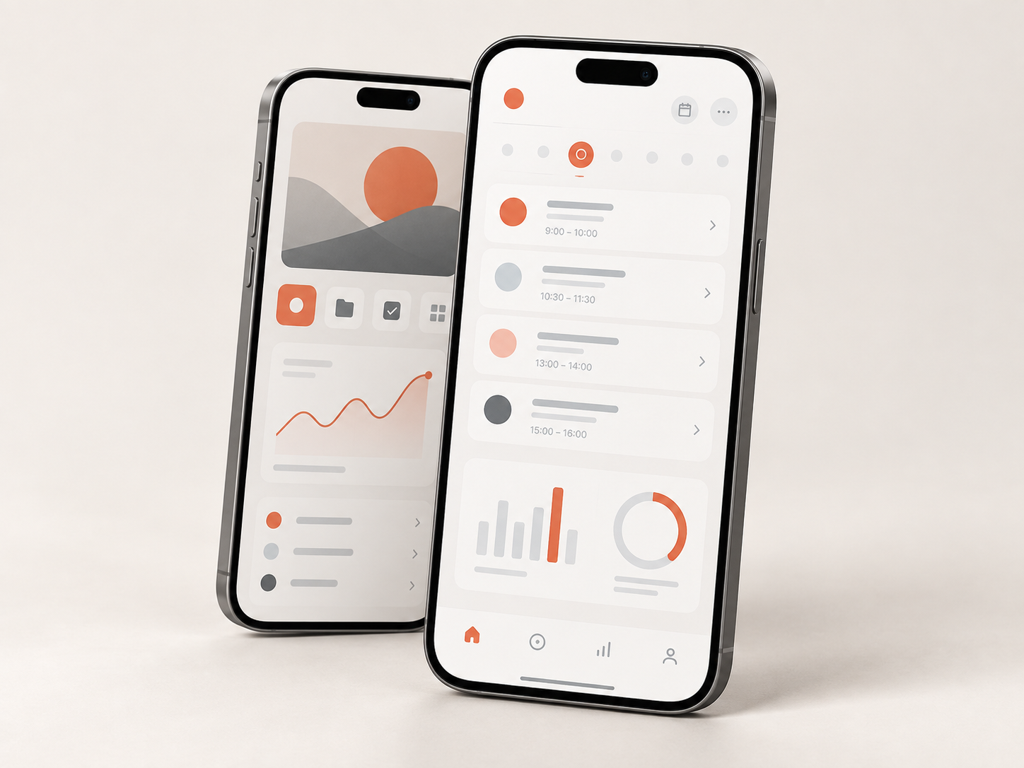 Two smartphones displaying a clean light productivity app interface
